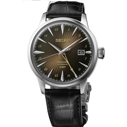 Seiko Presage SSK039 Automatic Cocktail Time GMT Brown Dial Black Leather Watch